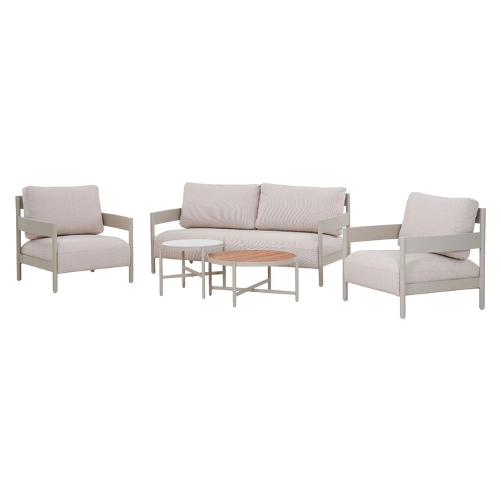 Set mobilier gradina/terasa 2 fotolii, canapea si 2 masute, Maison Mex BUBBLED, bej/gri/natur