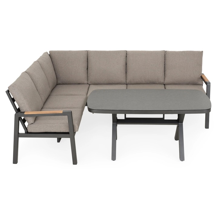 Set mobilier gradina/terasa coltar cu masa inalta, Maison Mex TREINTA, L.233.5 l.179 H.81.5 cm, antracit/gri