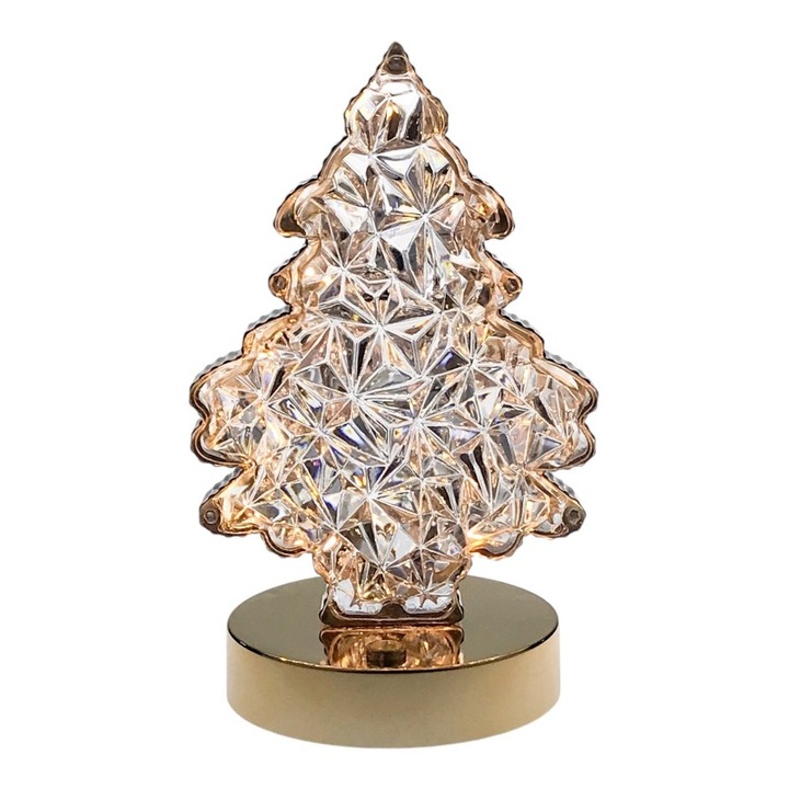 Veioza din plastic, cu senzor, in forma de brad, 12x19 cm, auriu