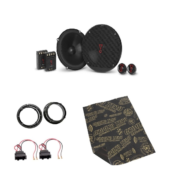 Pachet audio VW Golf 4, Difuzoare JBL Componente Stage3 607C, 16.5cm, 50W RMS, Inele Adaptoare, Insonorizant Ground Zero Gold 750x500 mm, grosime 2.3mm, Mufe Plug&Play