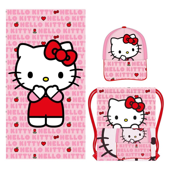 Hello Kitty кърпа, чанта за фитнес, комплект бейзболна шапка