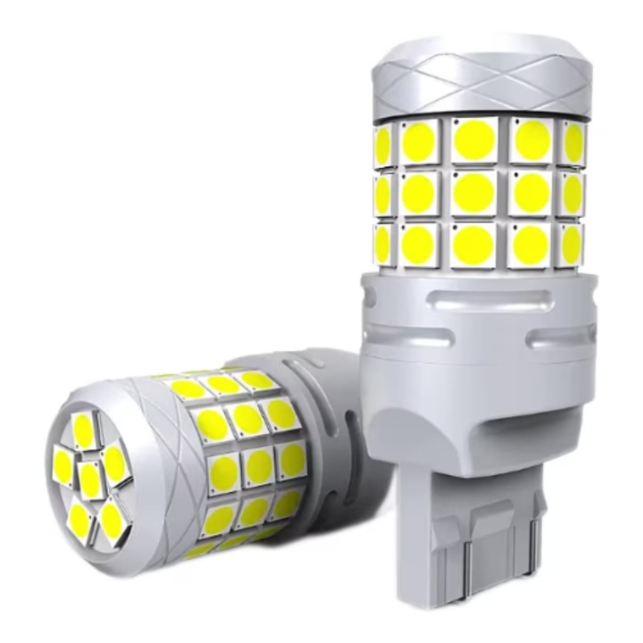 Set 2 becuri auto LED, w21w/5w T20 42 SMD cu lupa, 12V