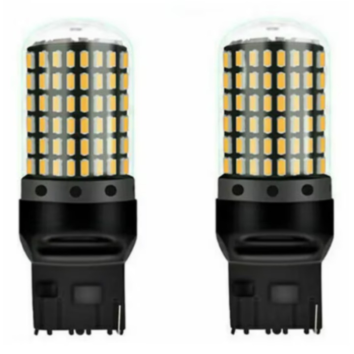 Set 2 becuri auto LED, T20, W21W, WY21W, 7440, 144 leduri, lumina alba rece, 12V, marsarier, lumini de zi, daylight, soclu T20