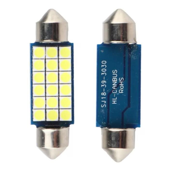Set 2 Becuri auto LED, C5W Sofit, 18 LED SMD, Canbus fara eroare 39 mm, INELAG