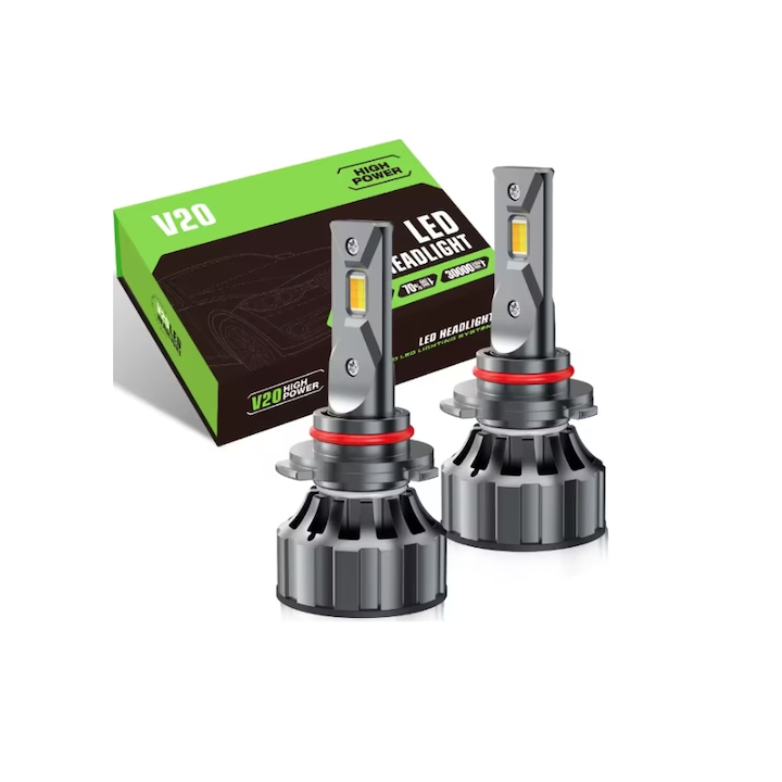 Set 2 Becuri auto LED H7, model V20, 12V, 12000LM Super Canbus, Alb rece, 120W, fara eroare, INELAG
