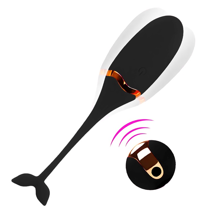 Mini Vibrator Teno®, cu telecomanda, forma de peste, stimulare intensa, waterproof, portabil si purtabil, design ergonomic, stimulare clitoridiana si punctul G, silicon medical, dimensiuni reduse, negru