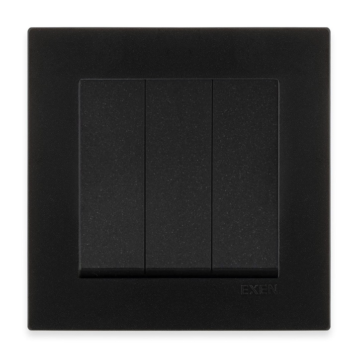 Háromkapcsos, süllyesztett kapcsoló, fekete + fémfényű fekete keret, EXEN