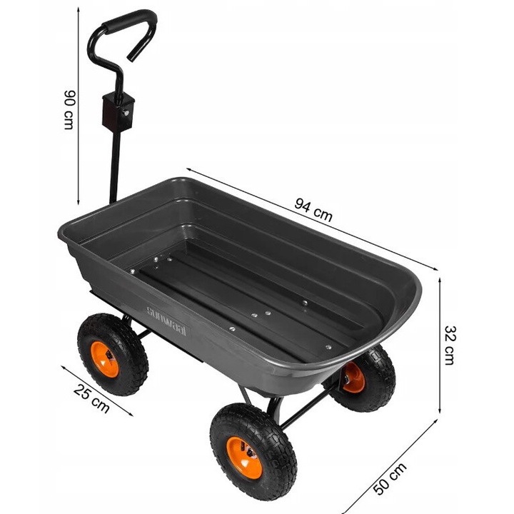 Градинска количка Sunwaal, максимален капацитет 300 кг, 75 л, MalTec 112818