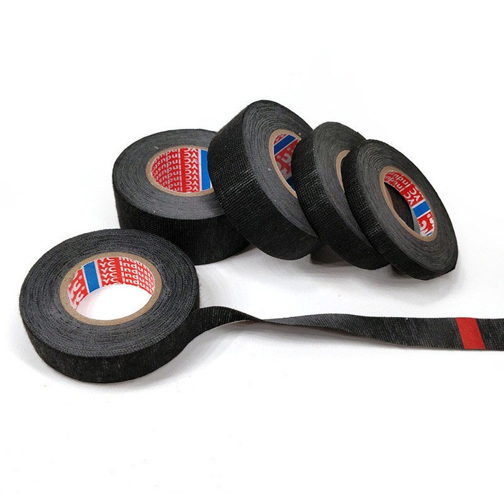 Szövet szigetelőszalag, 15M x 19MM/15MM/9MM, hőálló, fekete, 10 tekercses szett