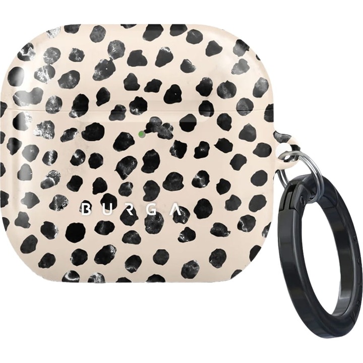 Husa Burga Full Glam Tough Case pentru Apple AirPods 4, bej cu puncte negre