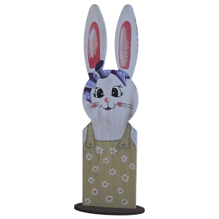 Decoratiune de Paste, Iepuras, pictat manual, din lemn, Multicolor, inaltime 60 cm