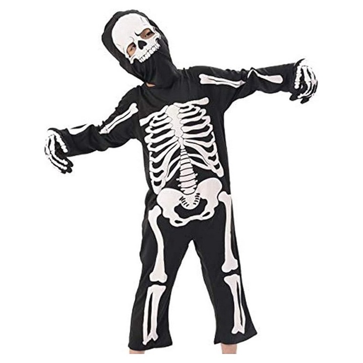 Costum schelet pentru baieti, negru, 4-6 ani, 110-116 cm, IKALI