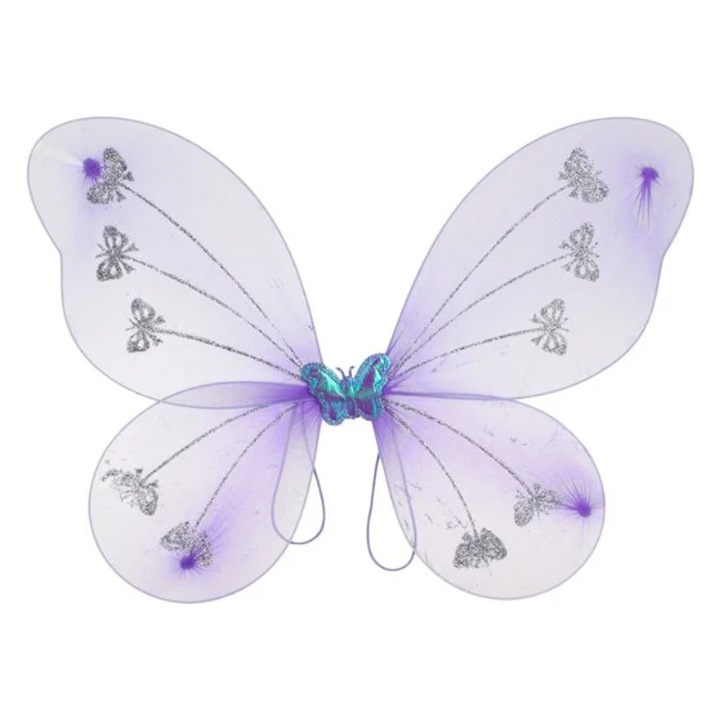 Блестящи крила на пеперуда за карнавал, парти, бал, 47 x 38 см, лилаво лилаво