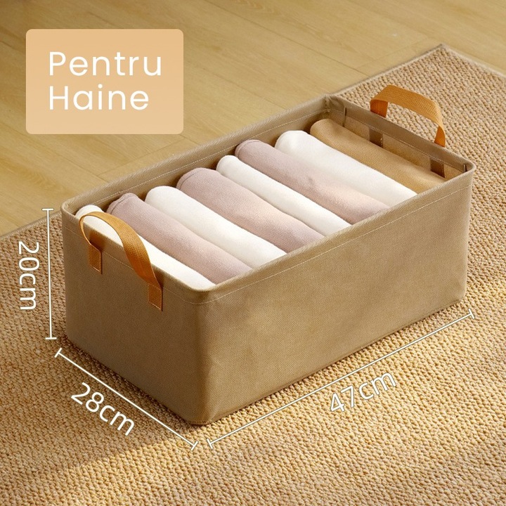 OEM Кутия за съхранение, за дрехи, вещи, от текстил с метална рамка, странични дръжки, правоъгълна форма, 47 x 28 x 20 см, обем 26 л, каки