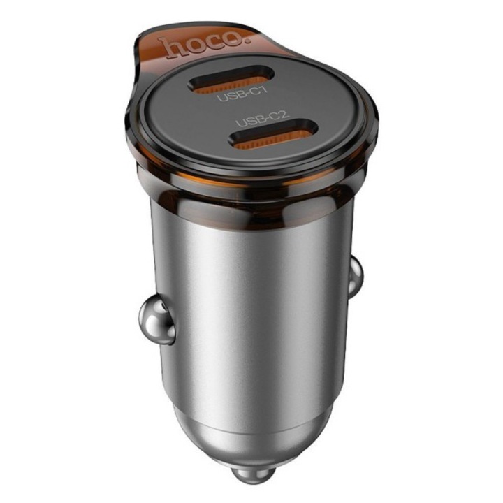 Hoco NZ16B autós töltő 2xUSB-C csatlakozással 45W QC3.0 - fémszürke