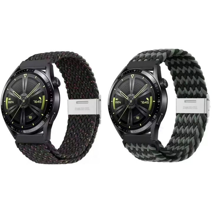 2 db Müller® nylon szíj az okosórához, Quick Release állítható, 20 mm széles, kompatibilis: Samsung Galaxy Watch Active 1 2 40 mm 44 mm, Amazfit Bip GTS 2 3 5, mini Huawei GT 2 3 42 mm, Garmin, fekete és szürke
