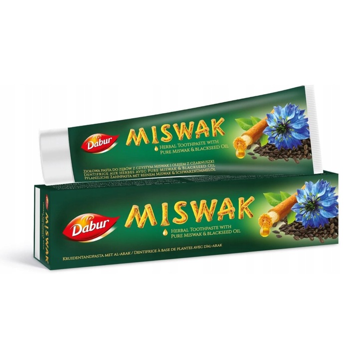 Gyógynövényes fogkrém tiszta Miswak és kömény olajjal 100 ml Dabur