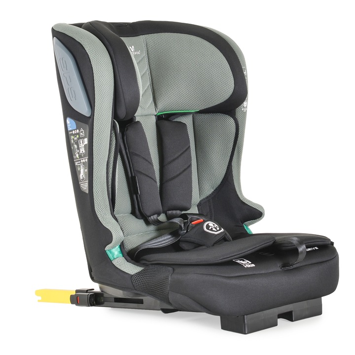 Scaun auto isofix pliabil Cangaroo iDrive iSize 76-150 cm, Top Tether, Tetiera reglabila, Protectie impact lateral, Omologat R129, Twill Green