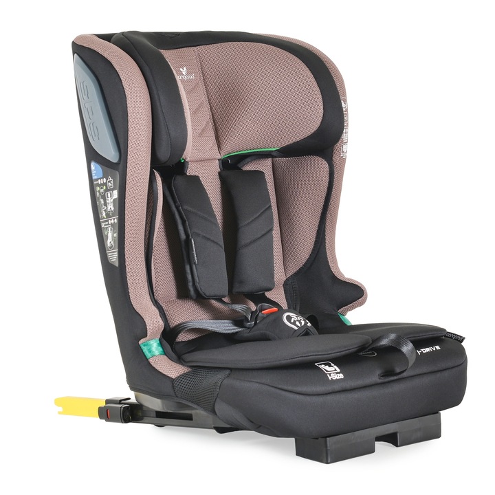 Scaun auto isofix pliabil Cangaroo iDrive iSize 76-150 cm, Top Tether, Tetiera reglabila, Protectie impact lateral, Omologat R129, Powder Puff