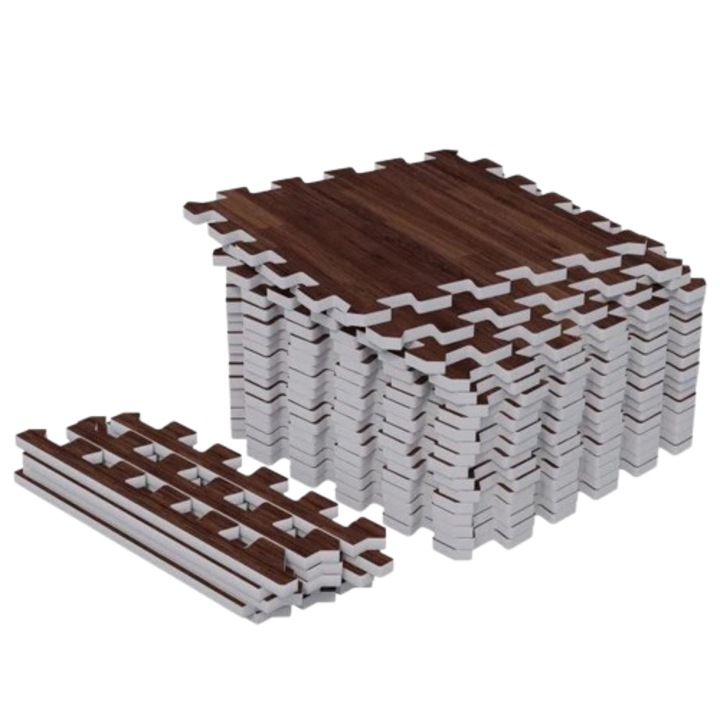 Set de 18 covorase de protectie, 30 x 30 cm, lemn inchis, Gorilla Sports®