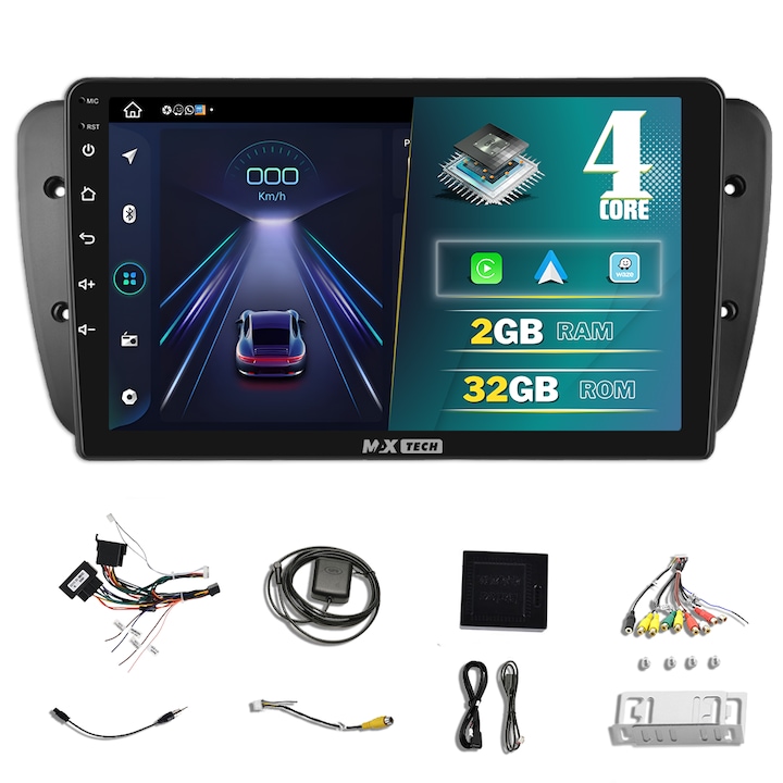 Seat Ibiza (2008 - 2017) dedikált navigáció Android 13 és Carplay rendszerhez, MaxTech®, 9" IPS képernyő, 2 GB RAM 32 GB ROM, DSP, EQ, GPS funkciók, WIFI, RDS, rádió, Bluetooth, Youtube, Play Áruház, Waze