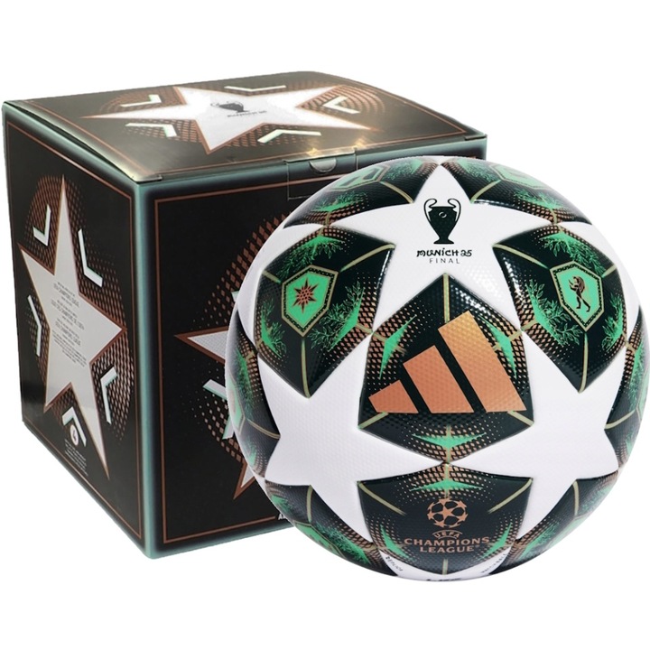 Minge fotbal Adidas Finale 25 UCL League Box, negru/verde/alb, marimea 5