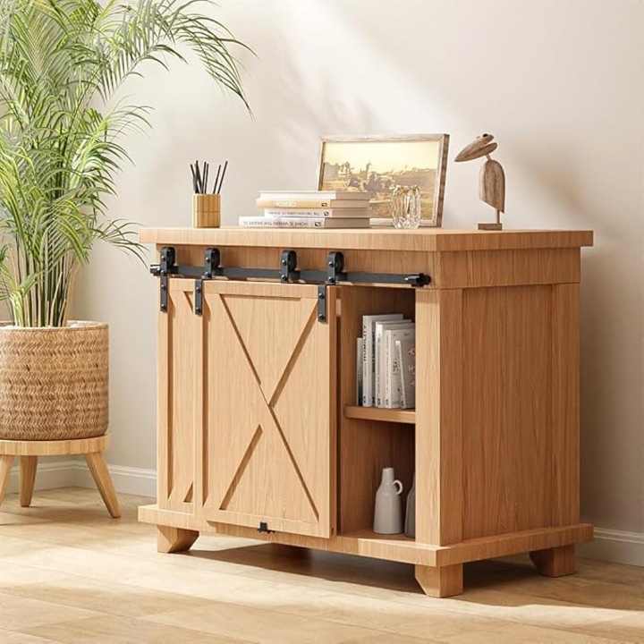 Set accesorii pentru usi de dulap glisante duble din lemn cu grosimea intre 15 si 30 mm, 228.7 cm lungime, 50 kg greutate, Negru