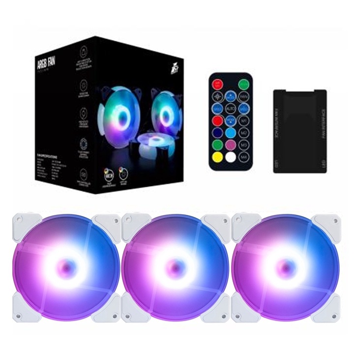 Комплект от 3 вентилатора 1stPlayer® COMBO CC-w ARGB, контролер и дистанционно управление, бели
