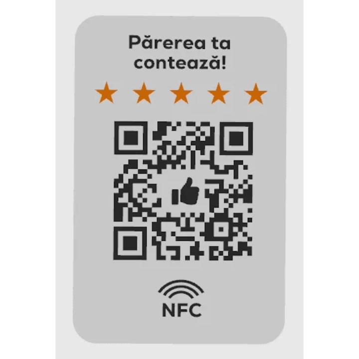 Card pentru recenzii Google/Facebook/Instagram cod QR si NFC, Scanare Usoara cu Telefonul, link cu valabilitate permanenta, alb, 3D Market®