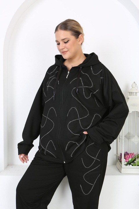 Set sport dama AXIL, Cu pietricele albe, Negru, 64