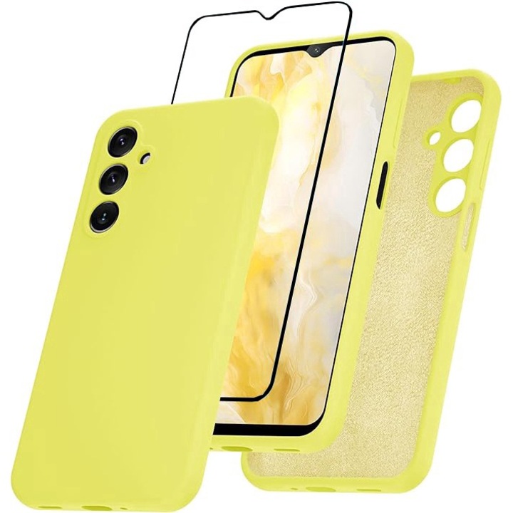 Tok és fóliakészlet Samsung Galaxy A16 5G DaDenhez, mikroszálas belső, szilikon, fokozott védelem, edzett üvegfólia, sárga