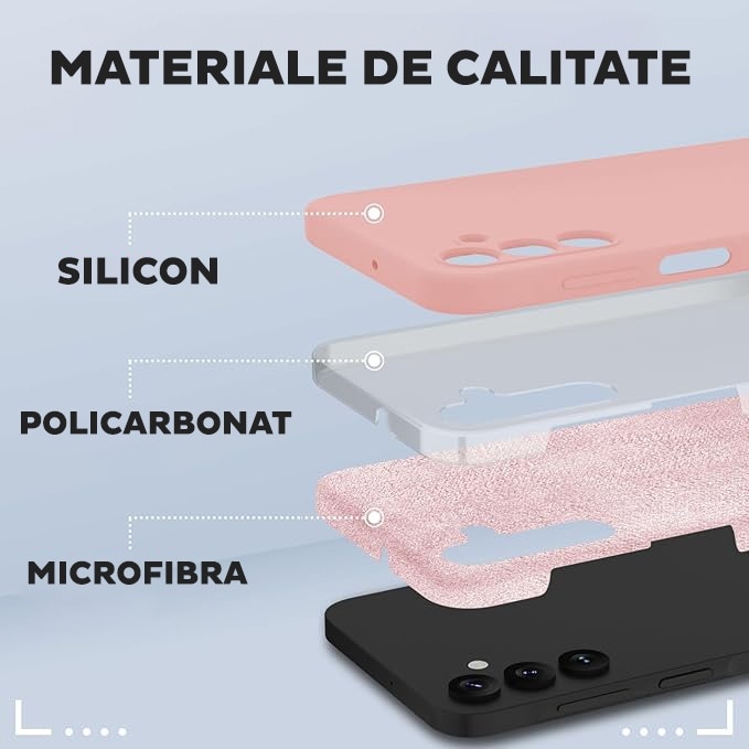 Set Husa si Folie pentru Samsung Galaxy A16 5G DaDen, Interior microfibra, Silicon, Protectie Sporita, Folie din sticla securizata, Roz nisipiu