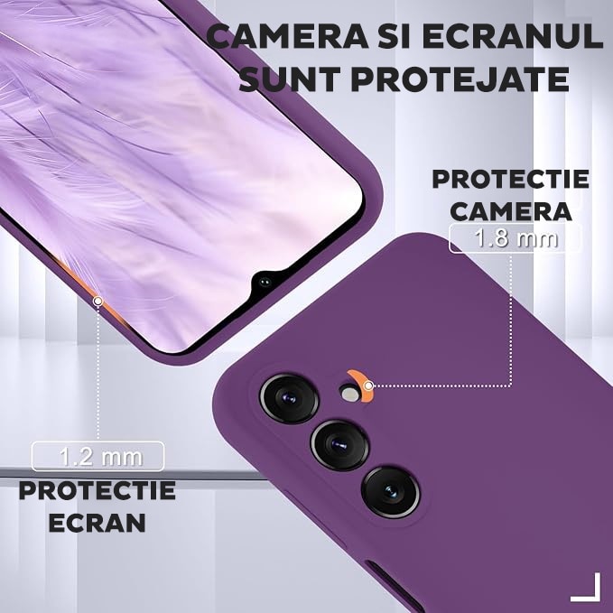 Set Husa si Folie pentru Samsung Galaxy A16 5G DaDen, Interior microfibra, Silicon, Protectie Sporita, Folie din sticla securizata, Mov inchis