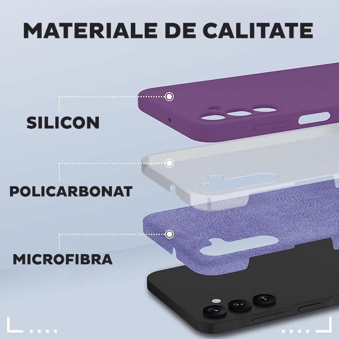 Set Husa si Folie pentru Samsung Galaxy A16 5G DaDen, Interior microfibra, Silicon, Protectie Sporita, Folie din sticla securizata, Mov inchis