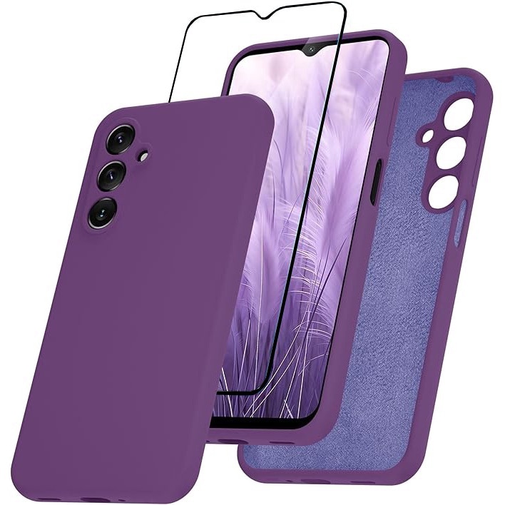 Set Husa si Folie pentru Samsung Galaxy A16 5G DaDen, Interior microfibra, Silicon, Protectie Sporita, Folie din sticla securizata, Mov inchis