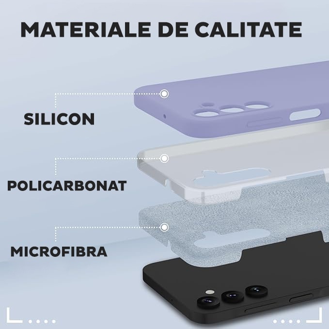 Set Husa si Folie pentru Samsung Galaxy A16 5G DaDen, Interior microfibra, Silicon, Protectie Sporita, Folie din sticla securizata, Mov deschis
