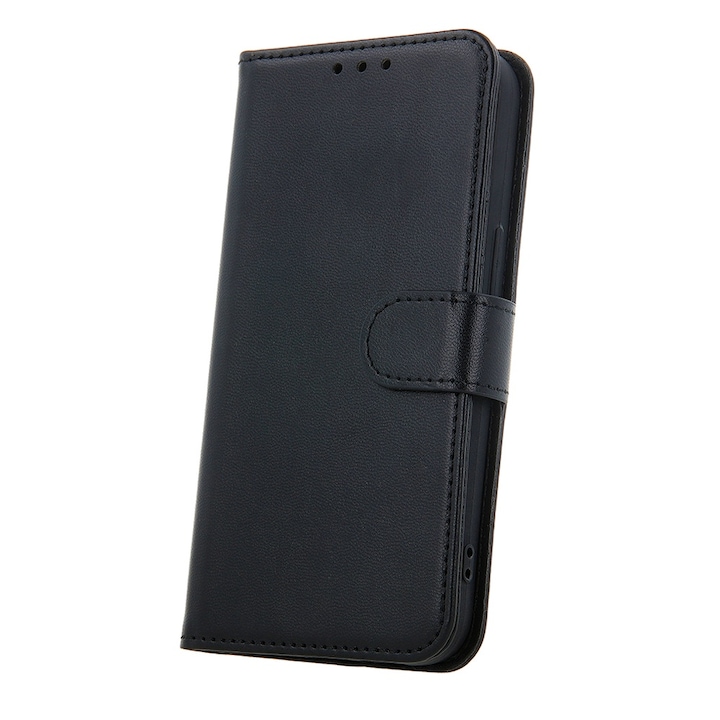 PU bőr kihajtható tok Samsung Galaxy A16 4G / 5G telefonhoz, OPTIM MEGOLDÁS, Mágneses zárás kapoccsal, Antishock, Könyvtípus, Finom varrás, Kártyatartó, Intelligens új dizájn, Teljes védelem, Fekete