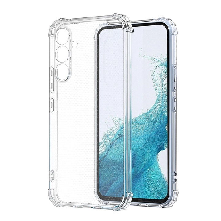 Силиконов калъф Anti-Shock, съвместим с Samsung Galaxy A55, OPTIM SOLUTION, Crystal Clear, Slim Fit, TPU Silicone, Extreme Protection, Transparent