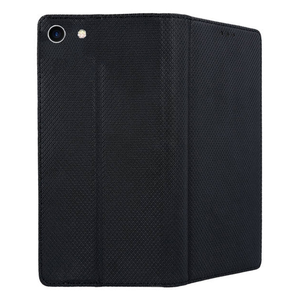 Husa compatibila cu Apple iPhone 16e, COMANDO Flip Magnet, Piele ecologica, Tip carte portofel, Protectie completa, Aderenta sigura, Negru