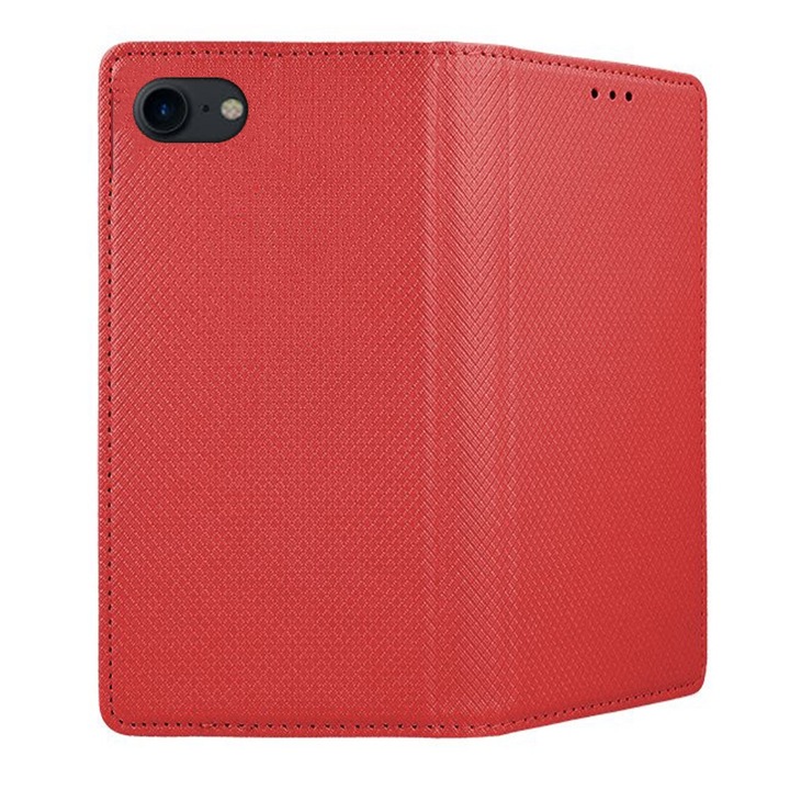 Калъф, съвместим с Apple iPhone 16e, COMANDO Flip Magnet, Екологична кожа, Тип портфейл, Пълна защита, Сигурен захват, Червен