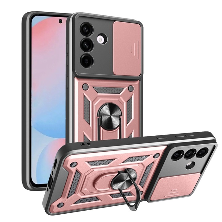 Husa pentru Samsung Galaxy A56 DaDen® Hybrid Armor Kickstand, Slider Camera, Antisoc, Protectie Superioara, Auriu rose