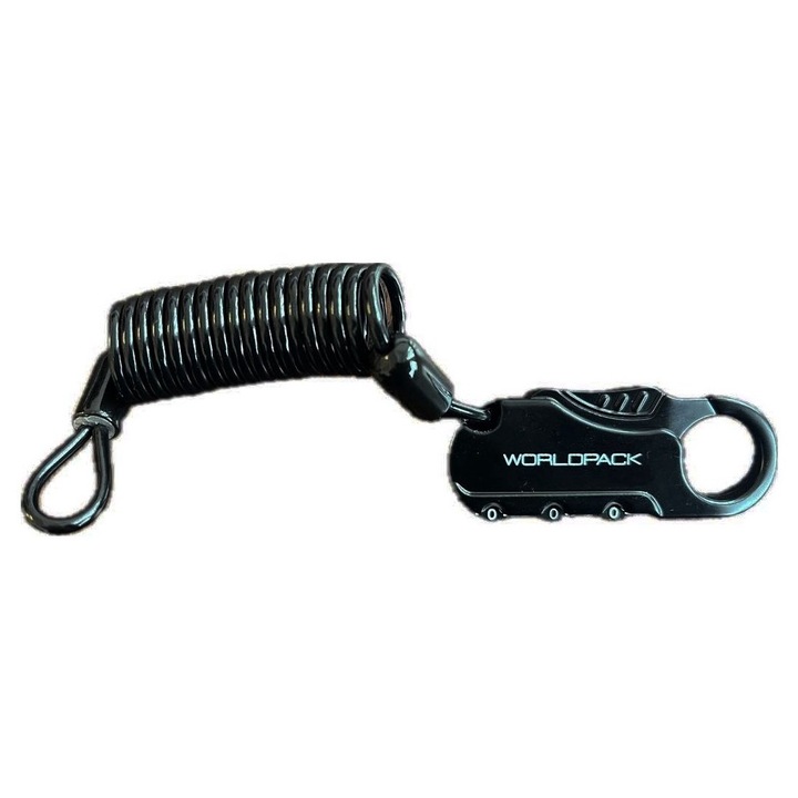 Lacat cu cablu extensibil si cifru Worldpack F10488, 6x2.5x1 cm/90 cm, negru