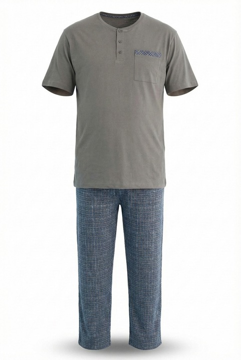 Pijama de barbati, marimi mari, tricou cu pantaloni lungi, 100% bumbac, Aydogan, Gri