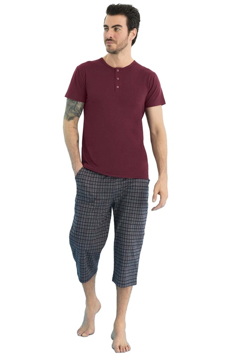Póló pizsama háromnegyedes nadrággal, modál, Aydogan, Bordeaux