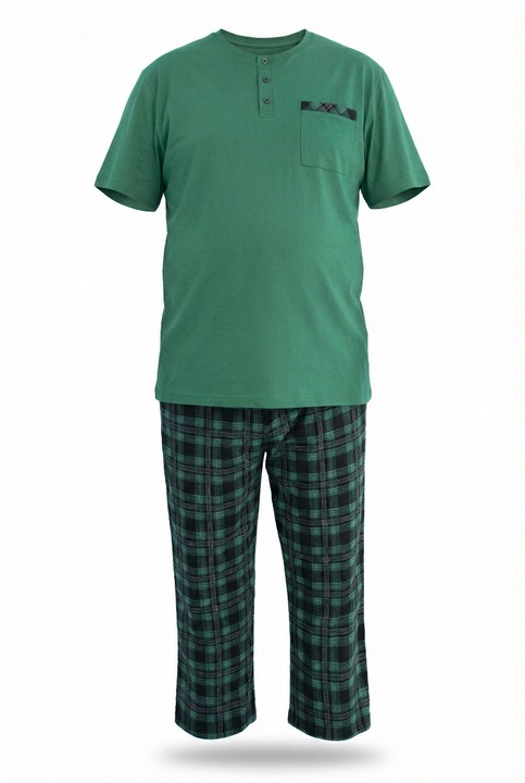 Pijama de barbati, marimi mari, tricou cu pantaloni lungi, 100% bumbac, Aydogan, Verde