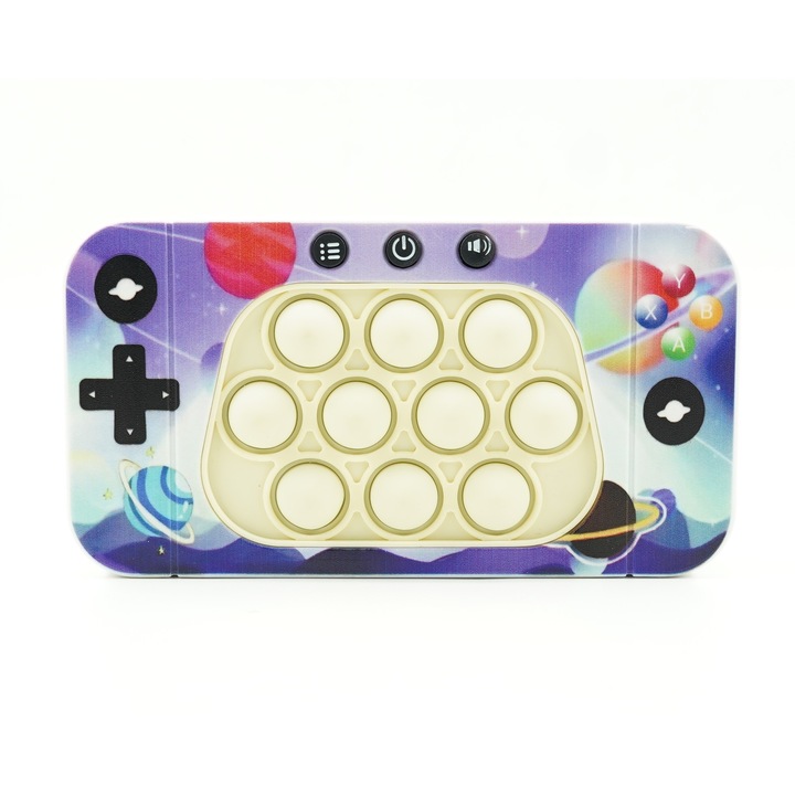 Jucarie interactiva tip consola pentru copii toolsy, speed push whack-a-mole, joc de viteza pop it, material ABS/silicon, cu nivele, sunete si lumini, 15.5 x 7.6 x 5.3 cm, model spatiu, multicolor