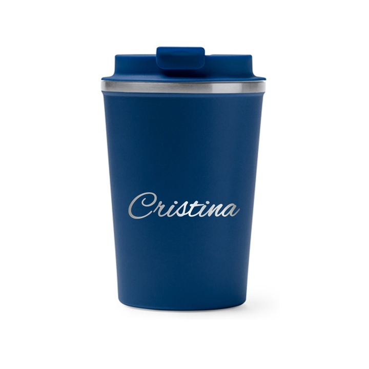 Термос чаша Intelli® Travel Mag Okele, Персонализирана с име Кристина, Без BPA, Поддържа напитката гореща или студена, Капацитет 450 мл, Синя, 1926247 OkAB 78