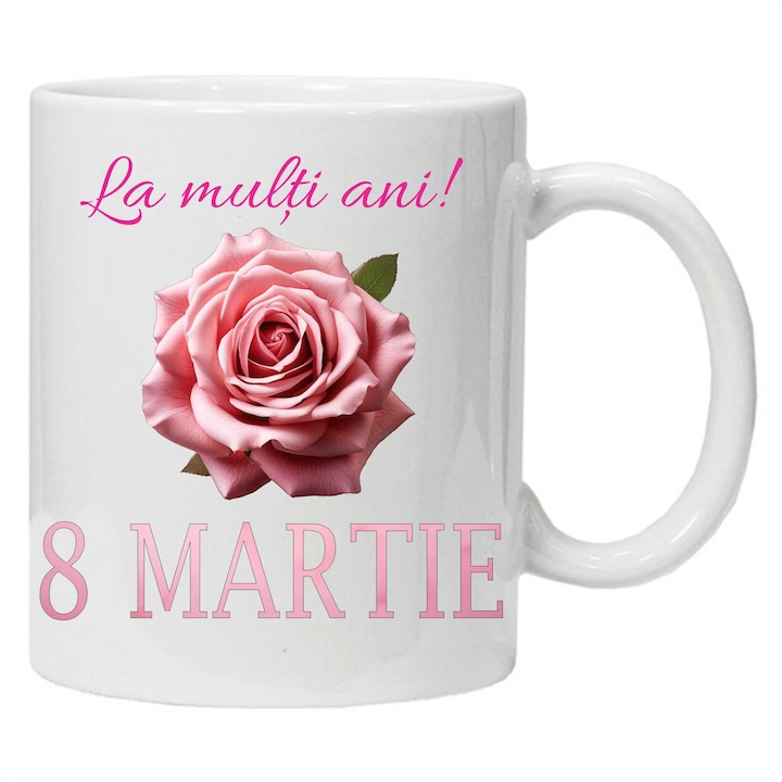 Cana personalizata cu imprimeu "La multi ani!-8 martie 2", 2, Alb, Ceramica, 330 ml, CRD PRINT