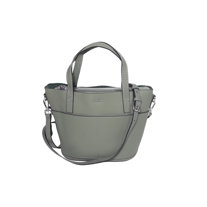 Geanta dama, din piele naturala, verde persan, cu o bareta reglabila, 27x20x13 cm