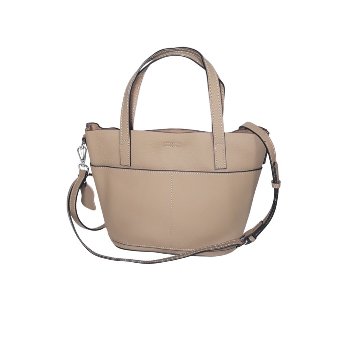 Geanta dama, din piele naturala, cu o bareta reglabila, bej inchis, 27x20x13 cm
